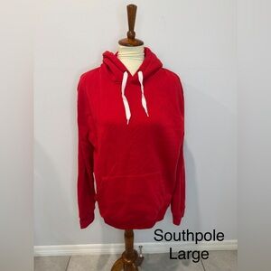 South Pole Men's Red Crewneck Hoodie with White Drawstrings